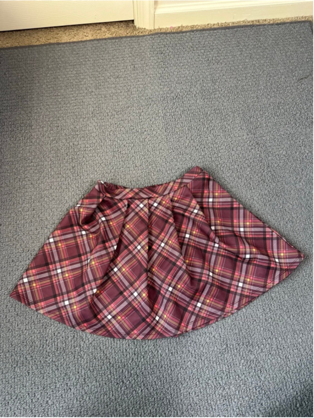 Beautees Girls Medium Plaid Skater Skirt Burgundy Pink Schoolgirl Style